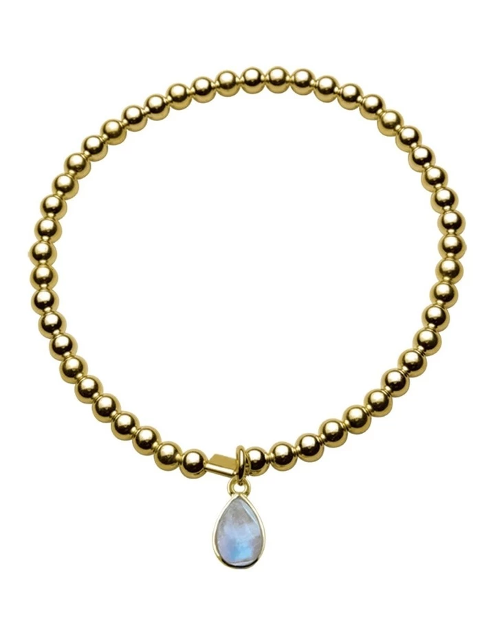 Mocha 4mm Stretchy Bracelet w/ Pear Moonstone - Gold 1 Mocha 4mm Stretchy Bracelet w/ Pear Moonstone - Gold