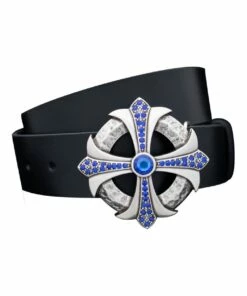 Andrew Williams Silver And Sapphire Buckle Black Leather Belt