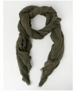 Piper Olive Frayed Edge Crinkle Scarf