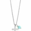 Mocha Tiny Shiny Cross Necklace w/ Turquoise & White Zirconia - Silver