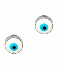 Mocha Lucky Day Enamel Evil Eye Silver Stud Earrings