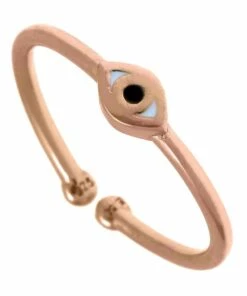 Mocha Tiny Shiny Adjustable Enamel Evil Eye Rose Gold Ring