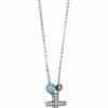 Mocha Tiny Shiny Cross Evil Eye & Zirconia Silver Necklace
