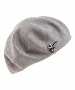 Gregory Ladner Little Flat Beret With Brooch Grey Winter Hat