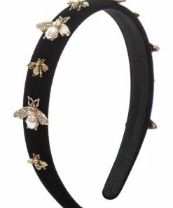 Gregory Ladner Bees Black Velvet Headband Hair Accessory