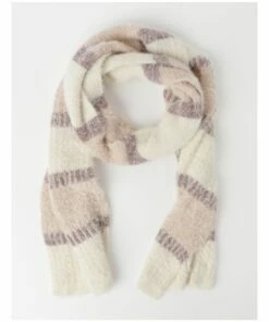 Miss Shop Furry Striped Cream/ Pink Winter Scarf