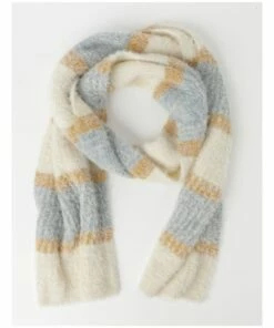 Miss Shop Furry Striped Cream/ Blue Winter Scarf