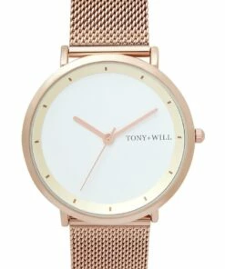 TONY+WILL Lunar Mesh White Rose Stainless Steel Quartz Watch TWM005E