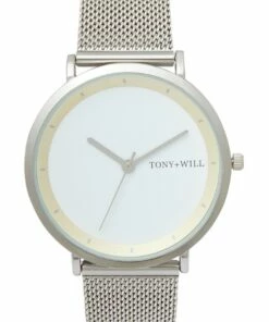 TONY+WILL Lunar Mesh White Silver Stainless Steel Quartz Watch TWM005E