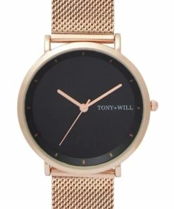 TONY+WILL Lunar Mesh Black Rose Stainless Steel Quartz Watch TWM005E