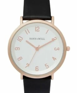 TONY+WILL Astral Black Leather Quartz Watch TWT008E
