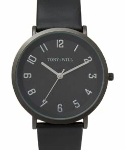 TONY+WILL Astral Black Leather Quartz Watch TWT008E