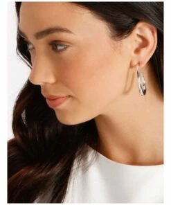 Piper Sculptured Oval Silver Hoop Earrings -RAY-BAN Online Store 824045680 4 720x928