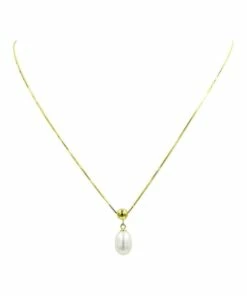 Pure Elements White Pearl 14ct Gold Plated Slider Necklace