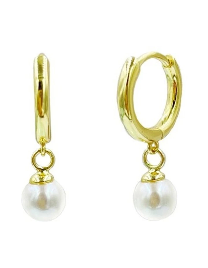 Pure Elements White Pearl 14ct Gold Plated Huggie Earrings 1 Pure Elements White Pearl 14ct Gold Plated Huggie Earrings