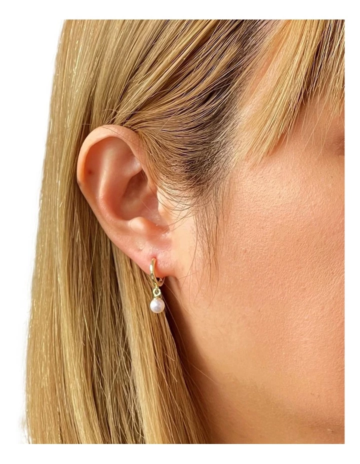 Pure Elements White Pearl 14ct Gold Plated Huggie Earrings 2 Pure Elements White Pearl 14ct Gold Plated Huggie Earrings - Image 2