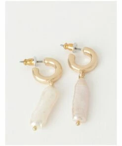 Trent Nathan Freshwater Brushed Gold Pearl Drop Earring