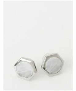 Trent Nathan Geometric Silver/Bone Stud Earring