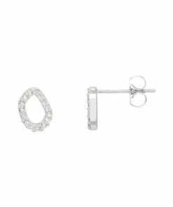 Estella Bartlett Pave Set Organic Circle Silver Stud Earrings