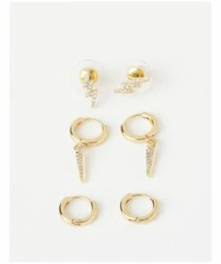 Piper Bolt Gold Huggie Earrings Multipack