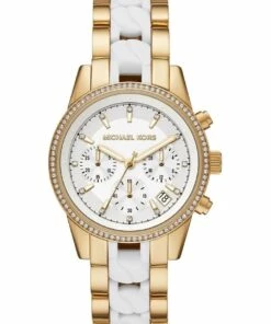 Michael Kors Ritz Gold/White Stainless Steel Chronograph Watch MK6939