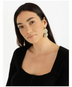 Piper Hammered Metal Stone Camel Drop Earrings