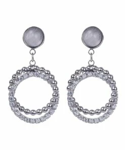 Gregory Ladner Double Circle Silver Drop Earrings