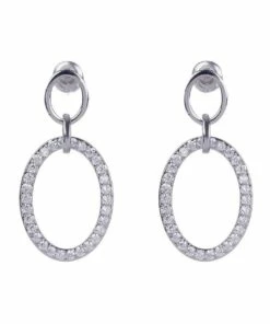 Gregory Ladner Oval With Micro Cubic Zirconia Silver Drop Earrings
