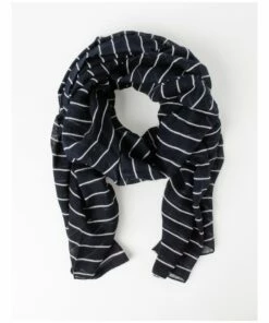 Piper Thin Stripe Navy Cotton Scarf