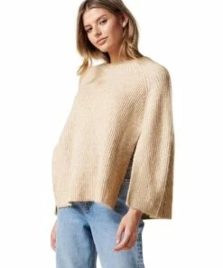Forever New Martha Camel Cable Poncho