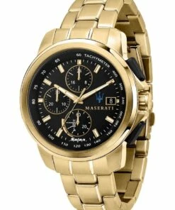 Maserati Successo Solar Gold Gold Stainless Steel Chronograph Watch