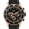 ICE-Watch Ice Steel Rose Gold Large Black Silicone Chronograph Watch