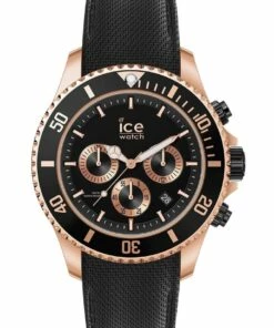 ICE-Watch Ice Steel Rose Gold Large Black Silicone Chronograph Watch