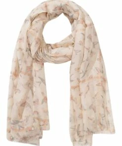 Gregory Ladner Bird Print Blush/ Ivory Scarf With Lurex