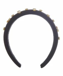 Gregory Ladner Padded Jeweled Flowers Black Headband