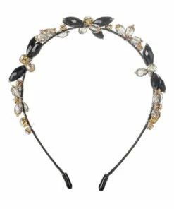 Gregory Ladner Thin Flower Design Stones Black Headband