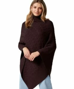 Forever New Cable Knit Roll Neck Burgundy Poncho