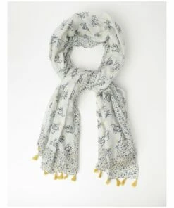 Trent Nathan Printed Tassels Yellow Scarf