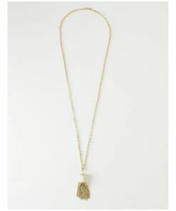 Trent Nathan Tassel Pendant Off White Longline Necklace