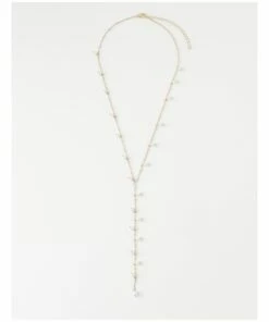 Trent Nathan Faux Pearl Lariat Gold Necklace