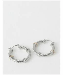 Trent Nathan Twisted Silver Metal Hoops Earring