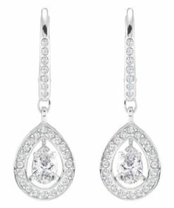 Swarovski Angelic Earrings Pear Cut Crystal, White, Rhodium Plated