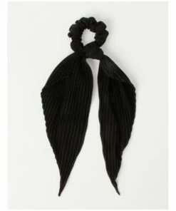 Piper Black Pleated Scrunchie With Long Tie