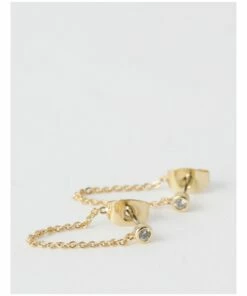 Basque Stone Chain Gold Stud Earring