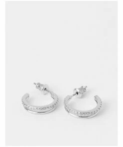 Trent Nathan Cubic Zirconia Pave Double Hoop Silver Earring