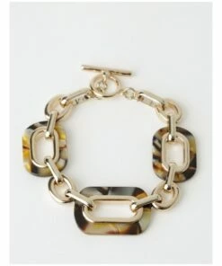 Trent Nathan Oval Tortoiseshell Gold Link Bracelet