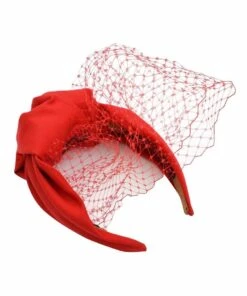 FORD MILLINERY Red Turban Style Headband With Veil