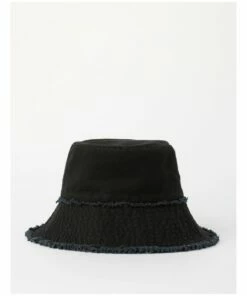 Piper Frayed Edge Black Bucket Hat