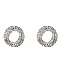 Gregory Ladner Ribbon Circle Stone Rhodium Stud Earring