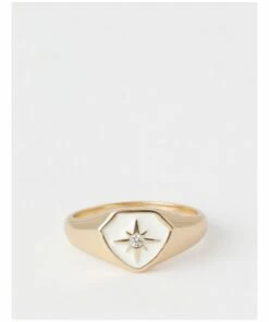 Piper Enamel Signet Gold/White Ring